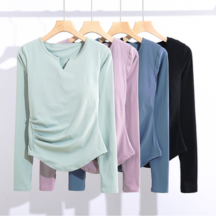 Athena lulu带胸垫瑜伽服女套装运动长袖T恤速干专业跑步健身上衣