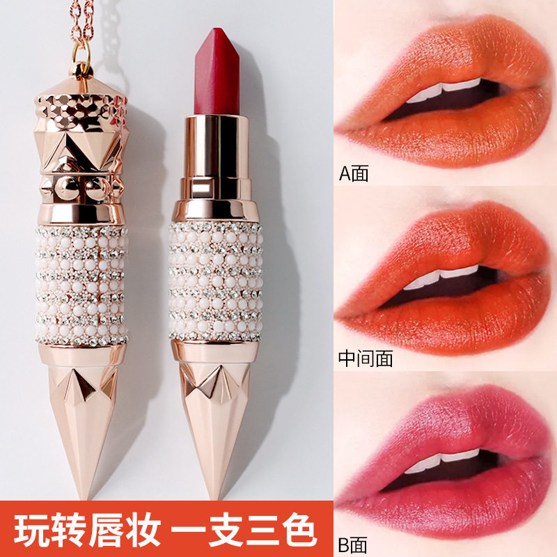 vibely萝卜丁三色女权杖不掉色口红 跨境不沾杯变色唇膏