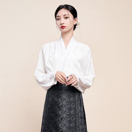 国风马面裙搭配的上衣夏季飞机袖交领古风白色衬衣新中式汉服衬衫