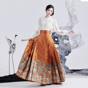 国风明制新中式 福鹿寿2024新款 汉服女 水揽星河 妆花马面裙套装
