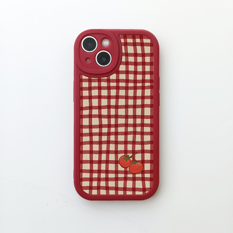 红色创意格子iPhone17promax苹果14小米15华为mate60适用vivoX200小羊皮nova12手机壳新款p80荣耀300opporeno