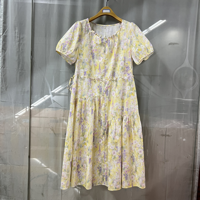 汇千雅YWB090商场专卖2025夏时尚新品女装印花清新减龄棉布连衣裙