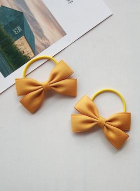 韩式甜美头绳女童姜黄色蝴蝶结发绳儿童布艺发圈宝宝X形简约皮套