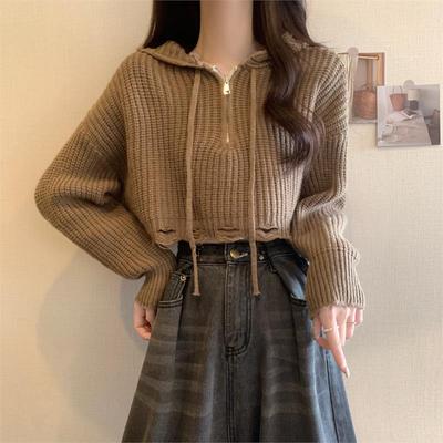 短款连帽针织打底衫女早