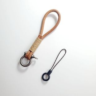 纯天然本色牛皮绳汽车钥匙扣编织圈链复古韩包包面包挂件相机防丢