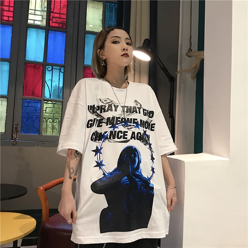 AEE×ÔÖÆ/19ÏÄ×°Å·ÃÀʥĸÆíµ»Ó¡»¨¿íËÉoversize°ëÐäTÐôÅ®ÔËÞins³±