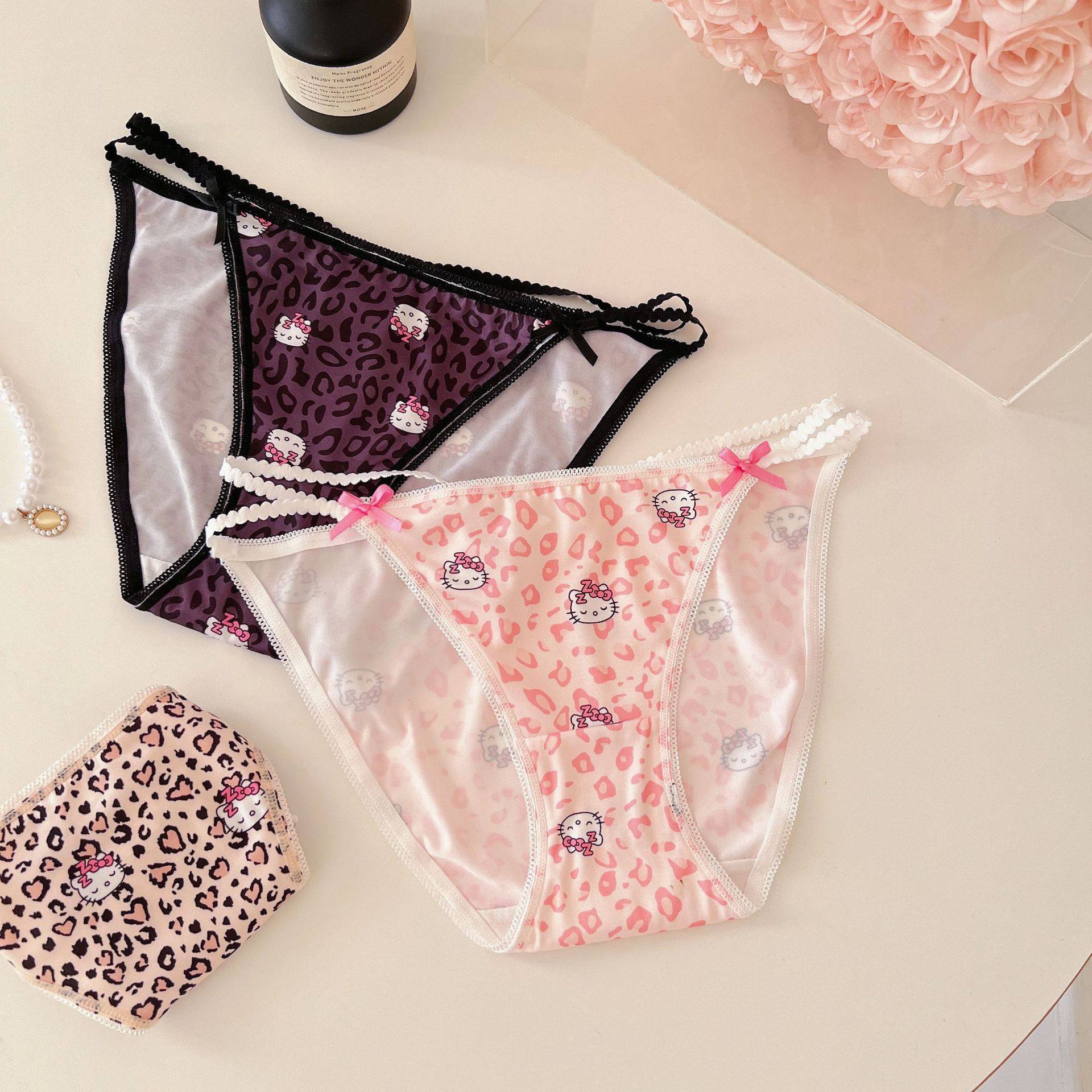 新款秋冬甜辣豹纹可爱kitty性感镂空内裤女高开叉冰丝女三角裤,女士内衣/男士内衣/家居服,女三角裤,淘宝优惠券,粉丝福利购,淘宝优惠卷