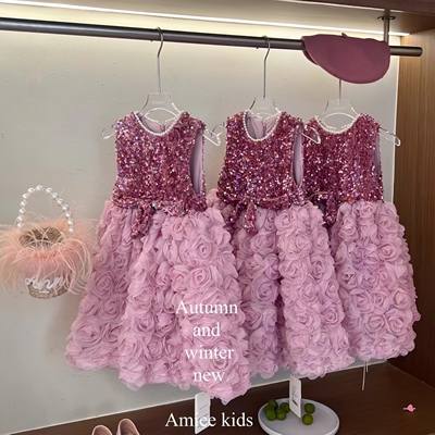 粉色亮片公主裙礼服裙玫瑰花园