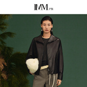 IMM尹默2026年春茧型剪裁廓形蝙蝠袖 拉链翻领双口袋皮衣女