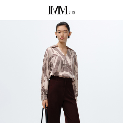 IMM尹默女装2026秋季新款桑蚕丝V领小翻领抽象印花上衣