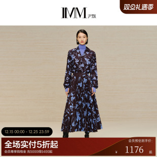 IMM尹默女装 设计感长裙双面索普洛斯花卉收腰连衣裙 冬季