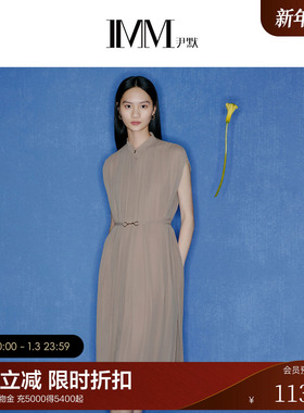 IMM尹默早春仿真丝双乔绉加捻纱线纱麻风格土司色连衣裙女