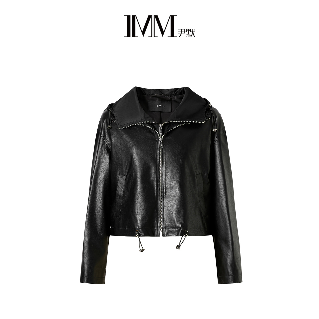 【商场同款】IMM尹默女装春季休闲百搭假两件帽领短款箱型皮外套