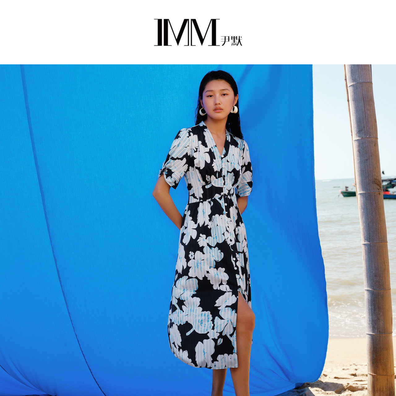 IMM尹默官方女装桑蚕丝提花V领花型款长裙连衣裙  IWEX50030图片