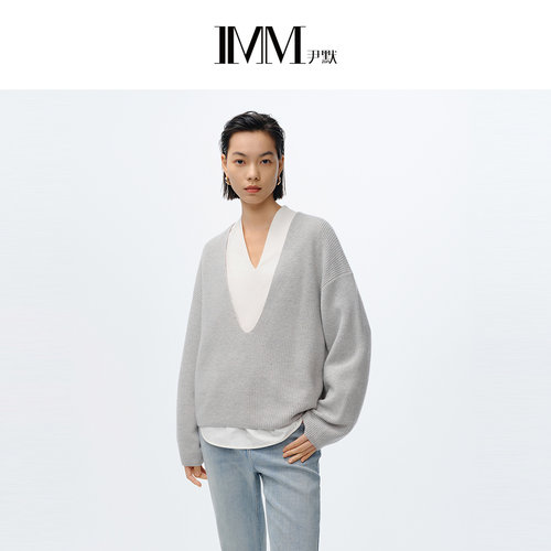 imm尹默长袖毛衫时髦深V针织衫