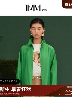 IMM尹默2026年春季新品平纹组织鱼骨翻领绿色鱼骨拉链衬衫女