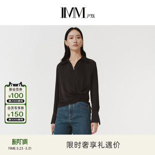 单上衣女 衬衫 IMM尹默春19MM真丝弹力素绉缎X版 型收腰长袖