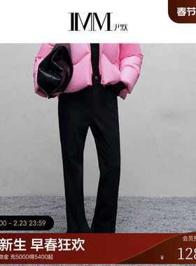 IMM尹默2025年冬牛仔面料时尚超厚加绒长款牛仔裤喇叭裤女