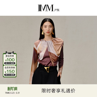 IMM尹默优选醋酸索普洛斯花型风琴褶荡领衬衫 上衣女