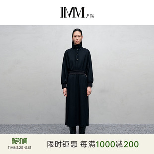 IMM尹默冬美丽诺羊毛休闲通勤风毛织翻领收腰连衣裙女