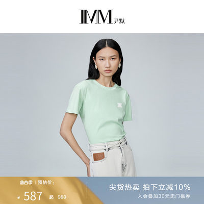 IMM尹默女装夏棉混纺可机洗M字刺绣T恤