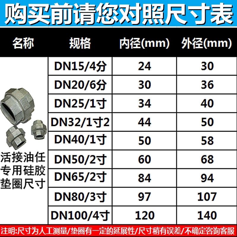 暖气天燃气活接头油任硅胶垫圈46分1寸半2寸镀锌油任暖气活接垫圈