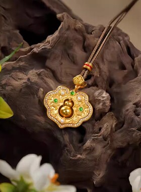 复古纯金色镶钻福禄葫芦项链