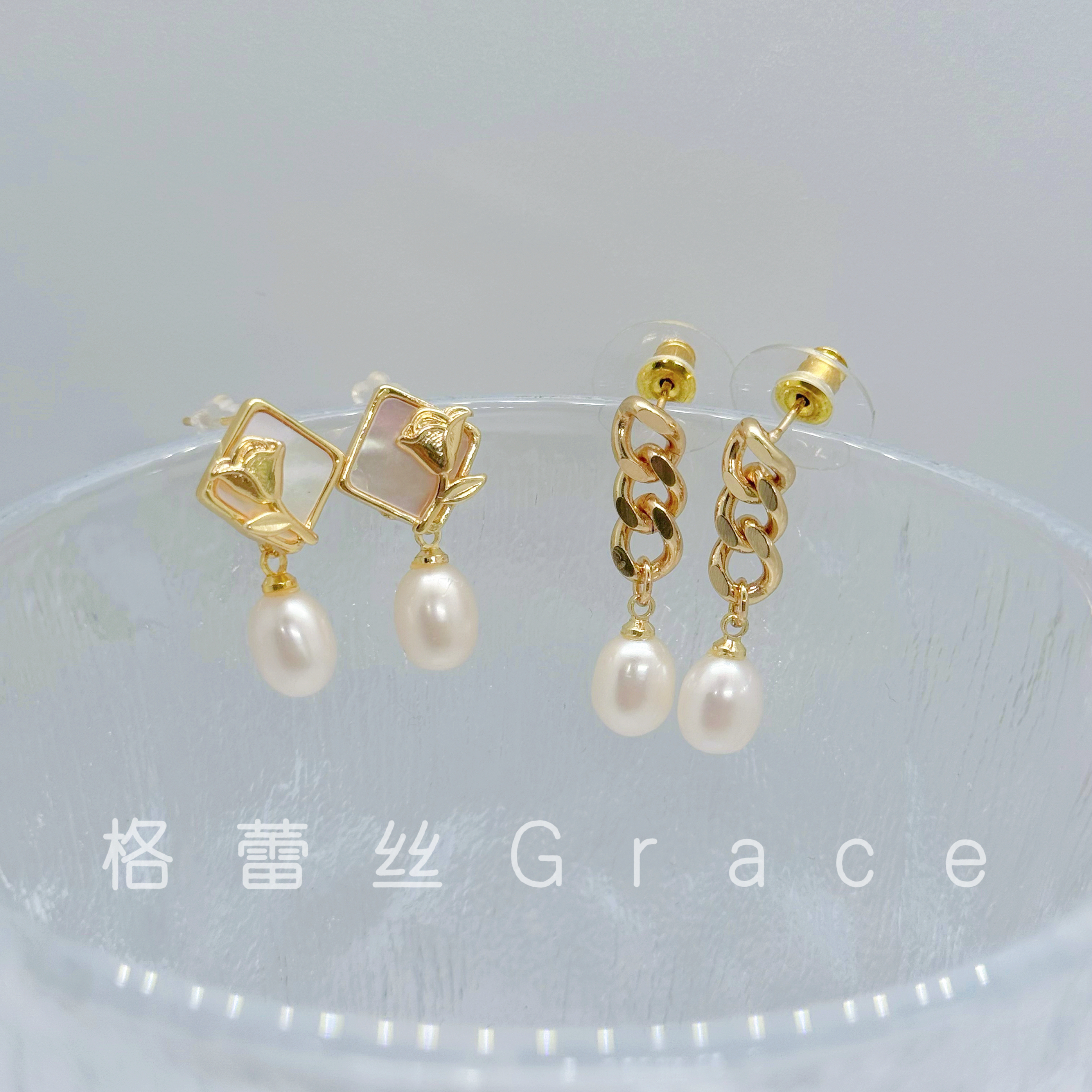 手作天然淡水珍珠耳环925银针-设计感