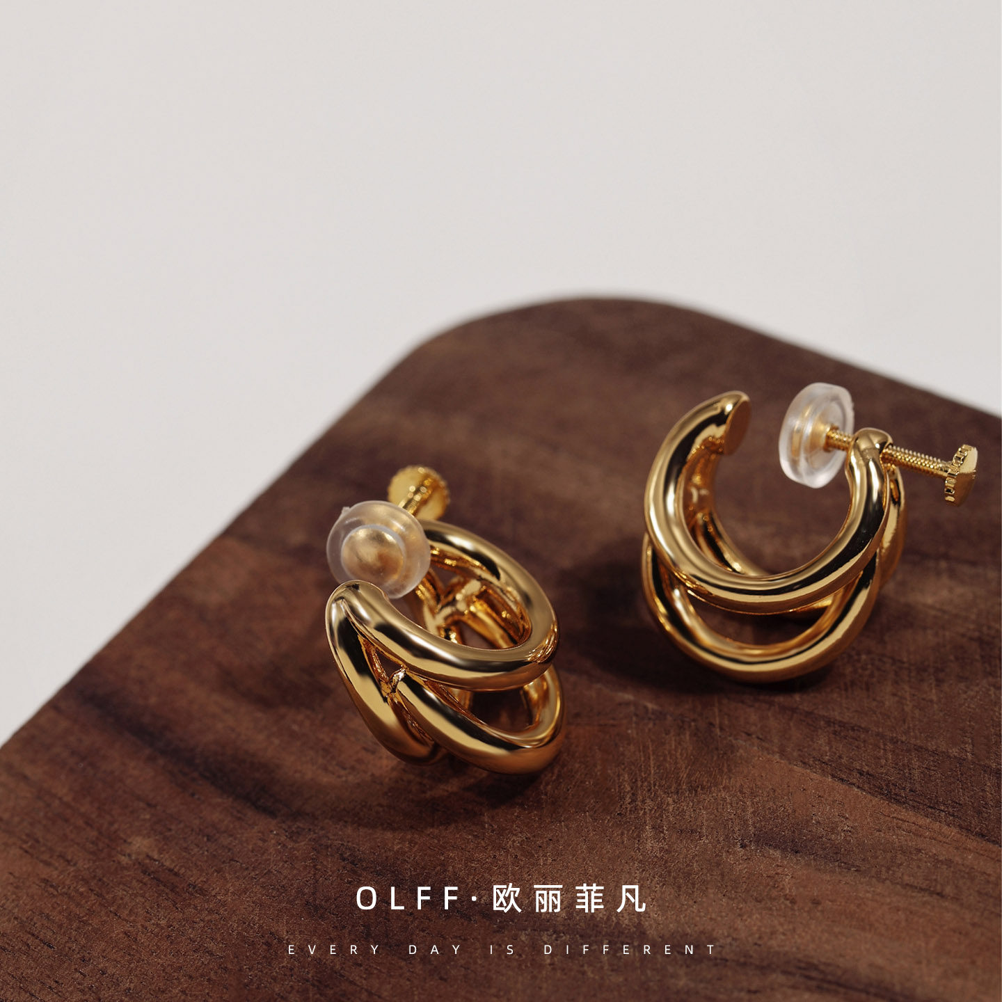 无痛耳夹设计感三层弧形耳饰
