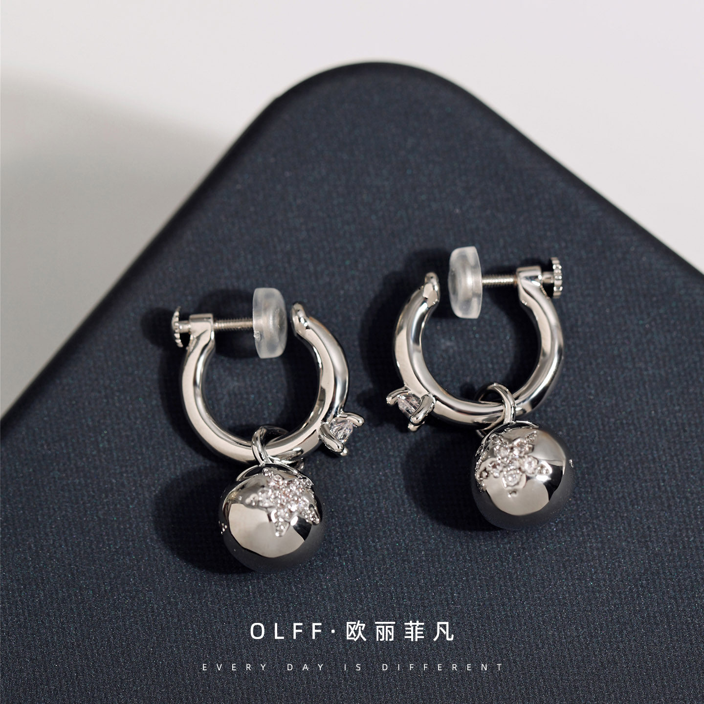 无痛耳夹轻奢星星圆球吊坠耳饰