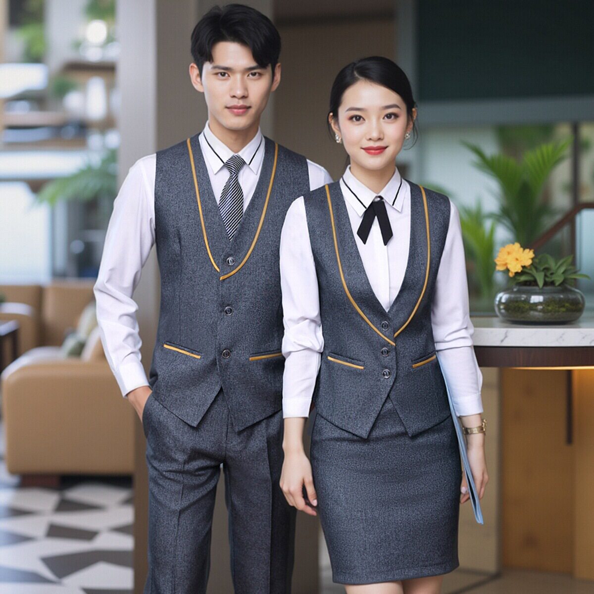 酒店KTV前台马甲工装制服男女秋冬酒吧饭店餐厅服务员工作服套装