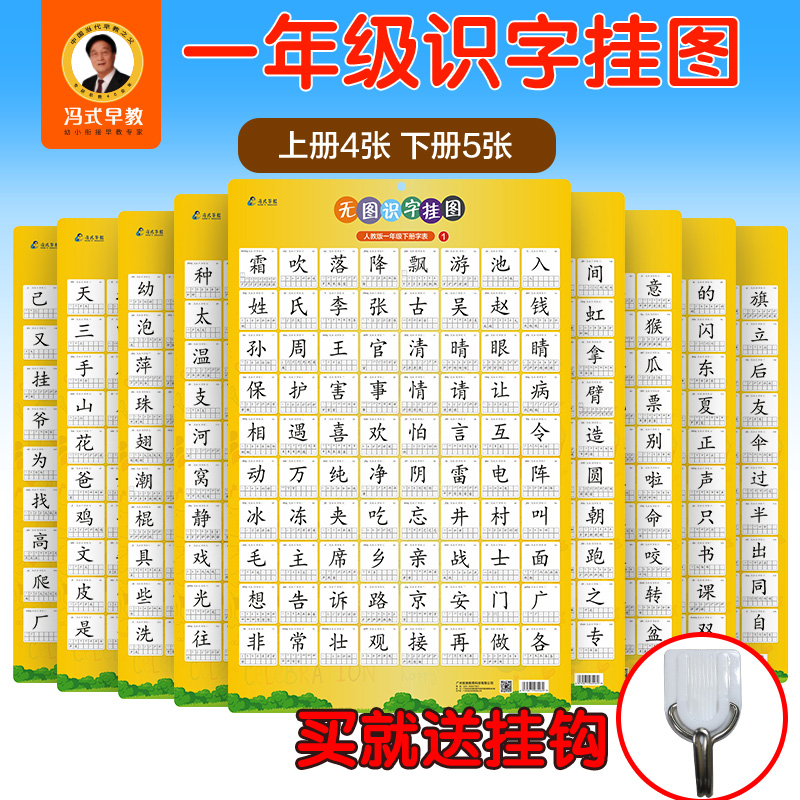 人教版无图识字挂图学习汉字卡片
