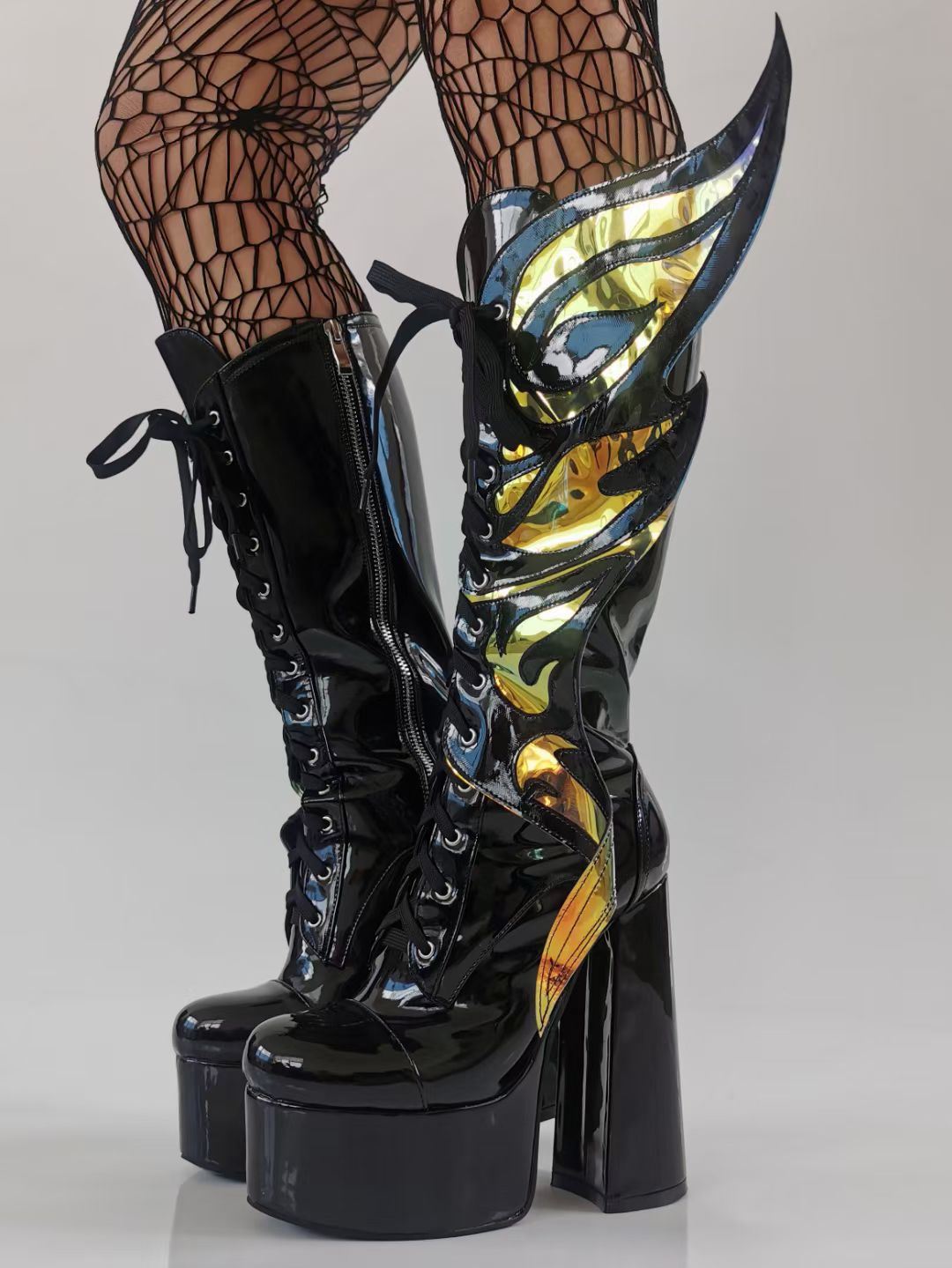 订做欧美万圣节外贸高跟哥特黑色防水台粗跟大码47女cosplay靴