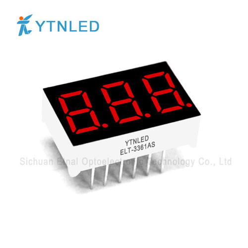 ELT-3361AS,ELT-3361BS,0.36英寸3位共阴共阳红色数码管YTNLED