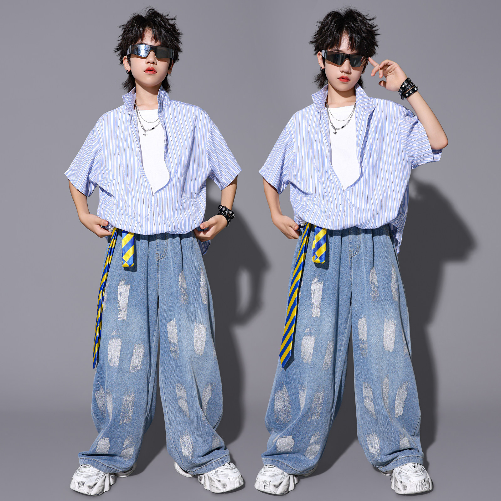 街舞儿童演出服潮服男童嘻哈炸裂表演服装少儿hip hop架子鼓套装