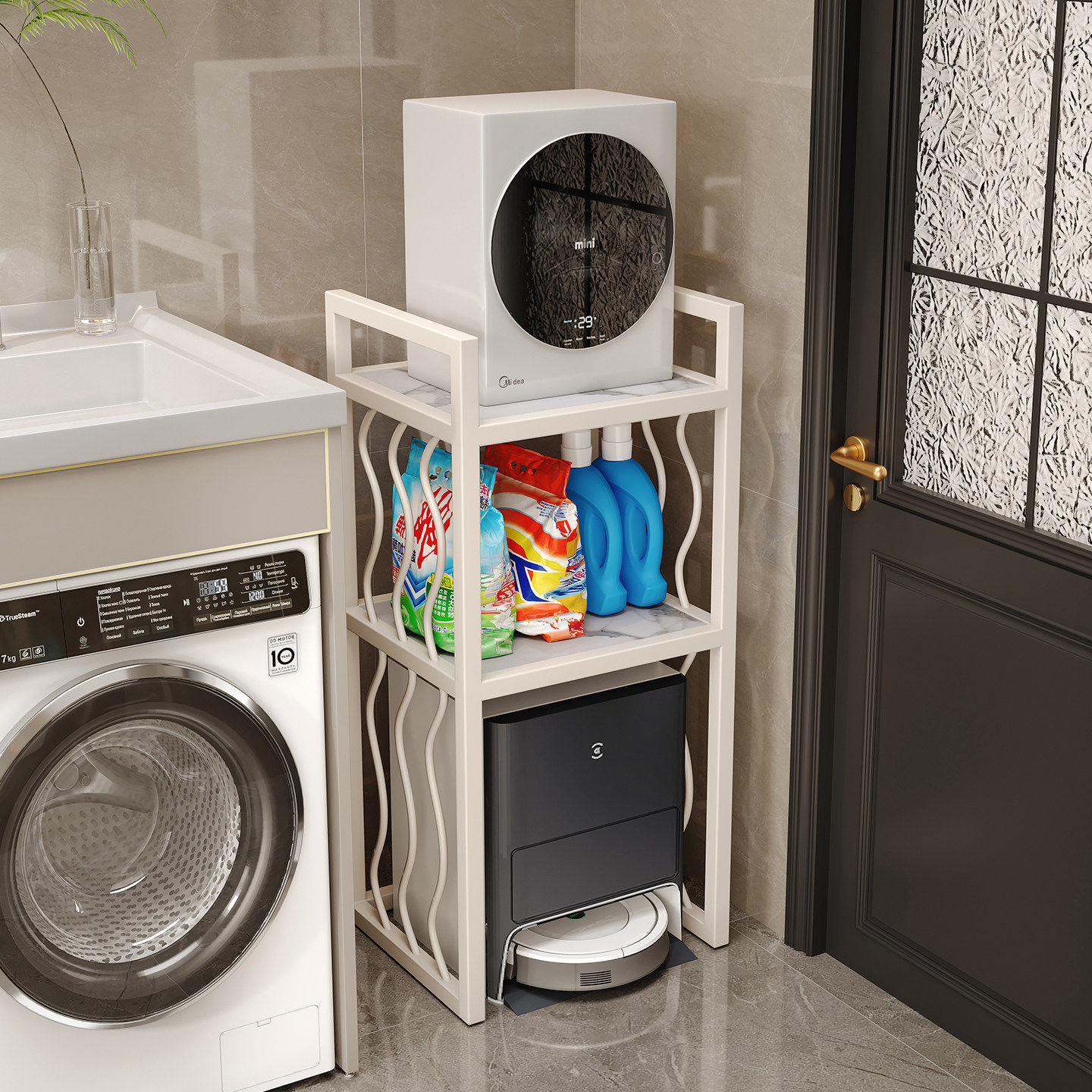 家用小型扫地机器人置物架阳台洗衣机浴室洗手间空间管理收纳架