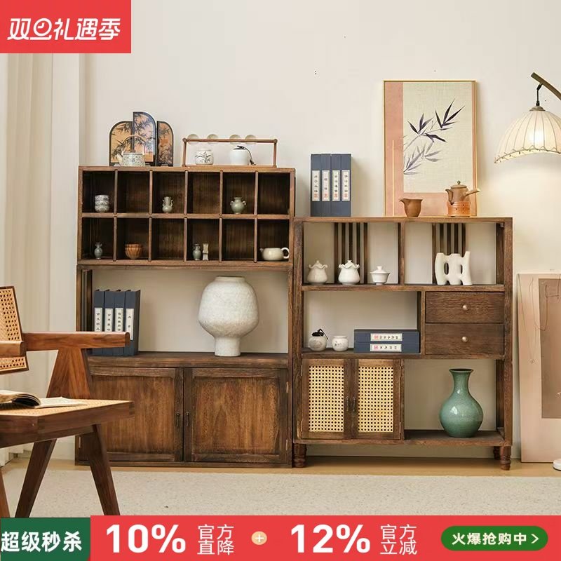 博古架茶柜置物柜客厅落地收纳柜子多层茶叶储物柜茶水柜茶台边柜