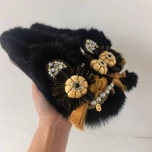 国潮虎头鞋女冬季新款加绒中式棉拖鞋成人外穿非遗民俗