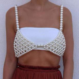 异国情调抹胸搭配串珠背心小众手工编织仿珍珠身体链