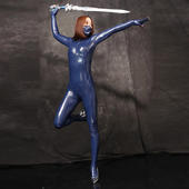 新款 潮流漆皮三角拼裆塑身连体衣高领连手走秀全包衣