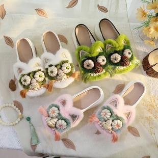 -虎头拖鞋中高跟国潮可爱风原创手工制作新中式布鞋拖鞋