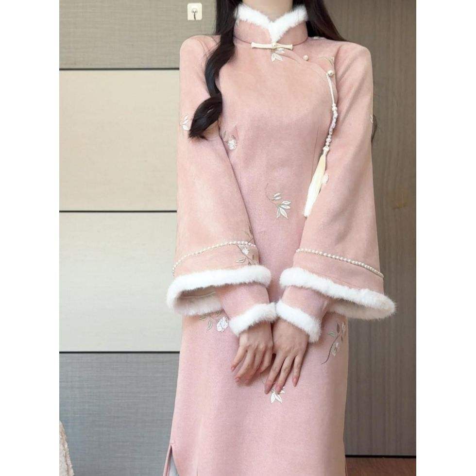 抹茶年冬季新款加绒加厚改良旗袍