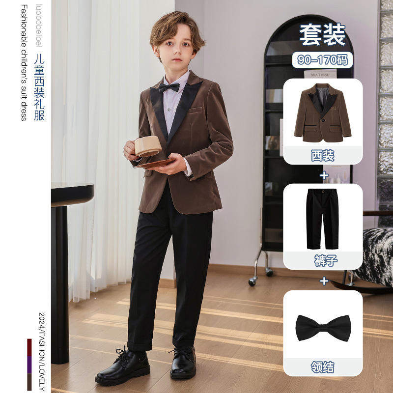儿童西装套装秋冬男童演讲主持钢琴演出服花童婚礼丝绒西服外套
