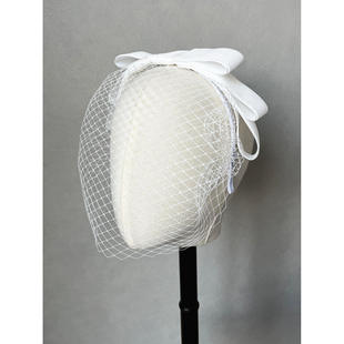 复古简约白色蝴蝶结网纱遮面头纱发饰欧美新娘写真摄影配饰