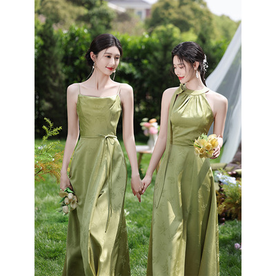 绿色伴娘服新款小众婚礼晚礼服裙