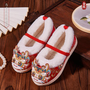 龙年棉布鞋加厚花朵古装古风女童绣花鞋冬新款民族风女童鞋