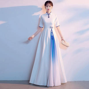 改良旗袍主持人修身 旗袍 比赛舞台服诗歌朗诵古筝演奏礼服时尚