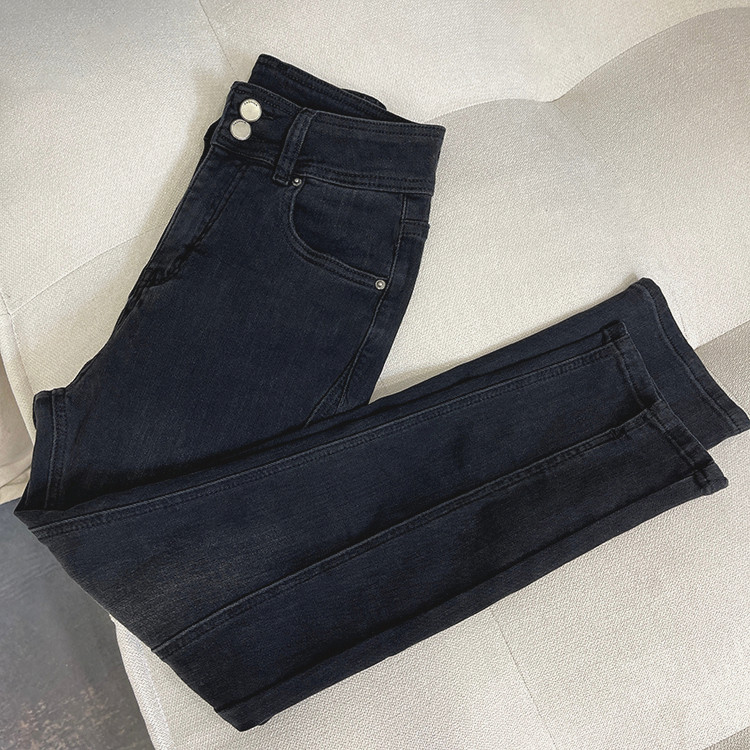 高腰弹力牛仔裤女春季2026新款大码黑色九分烟管裤胖妹妹直筒裤子