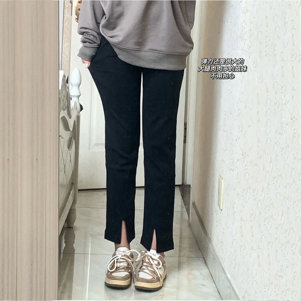 黑色直筒裤女春春季大码高腰牛仔裤胖mm梨型身材显瘦小个子烟管裤