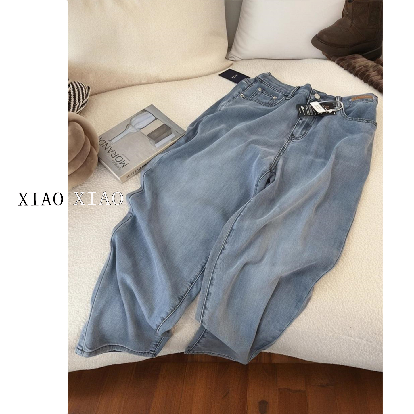 莱赛尔天丝牛仔裤女夏季薄款大码梨形身材胖mm显瘦小个子阔腿裤子